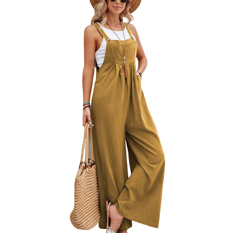 Women's Clothes Hot-selling Solid Color Casual Suspender Trousers Overall
