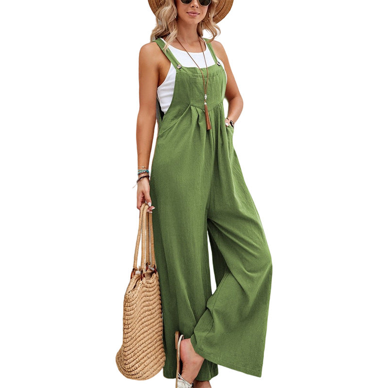 Women's Clothes Hot-selling Solid Color Casual Suspender Trousers Overall